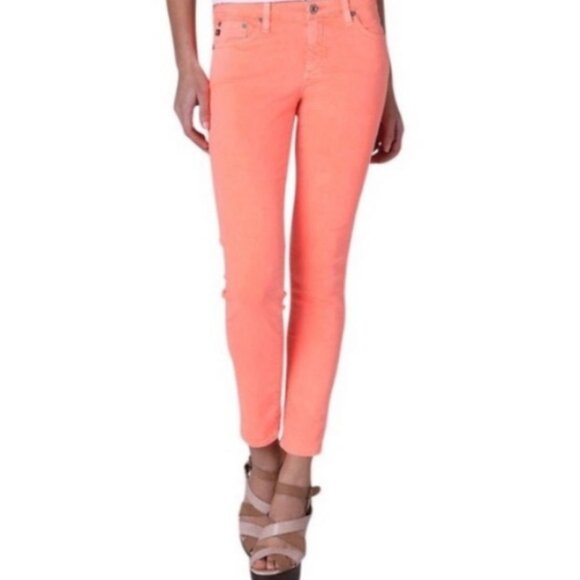 ✨HOST PICK✨ AG ADRIANO GOLDSCHMIED Stevie Ankle Neon Orange Jeans  Size: 27 - Picture 1 of 13